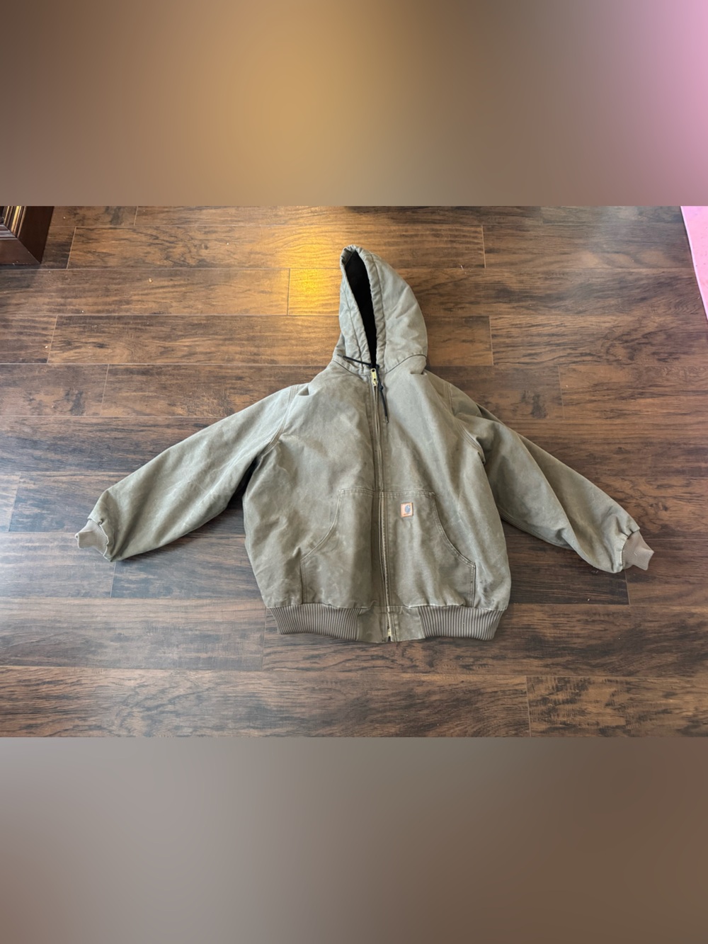 Carhartt Bomber Jacket j130lbr Men's XL Brown Long Sleeve Hooded Full Zipper